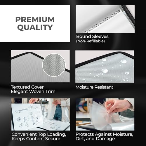 Dunwell 11x17 Art Portfolio Binder, 24-Sleeve, Black Mounting Paper, Silver - Image 5