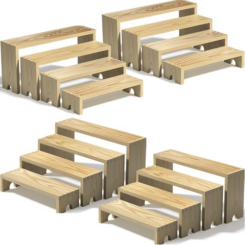 4 Set Wooden Tiered Risers Display Stands for Vendor Events,Stackable Wood Cupcake Display Stand,Farmhouse Decor Wood Dessert Table Display Set,Vendor Booth Display Items,Food Display Risers for Party by Unknown