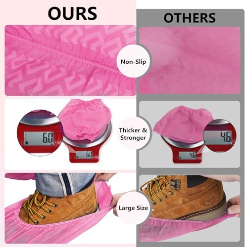 squish Shoe Covers Disposable Non Slip, 100 Pack(50 pairs) Pink Thick Extra Disposable Boot Covers Slip Proof Shoe Cover for Indoors Outdoors Durable Protector Covers Fits Virtually Most Shoes - Image 3
