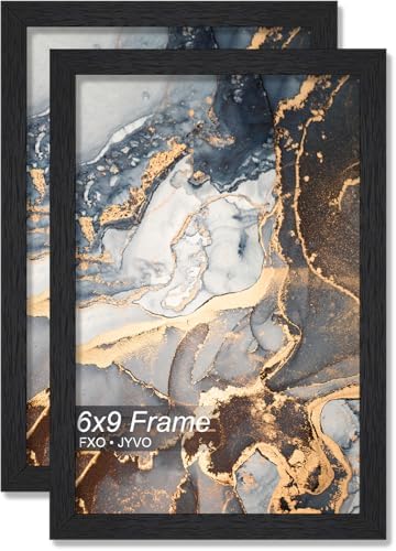 6x9 Picture Frame Set of 2 Black Engineered Wood Tabletop/Wall Hanging by Fxojyvo