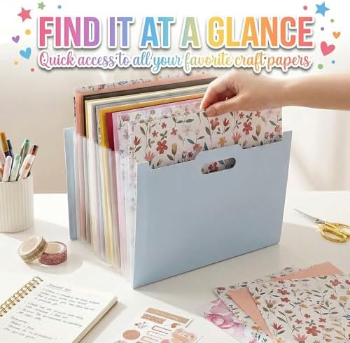 12x12 Scrapbook Paper Storage Organizer with 13 Expandable Pocket, Large Scrapbook Paper Storage for Craft Room Sticker Storage and Organization, Desktop Paper Holder (Cream) - Image 6