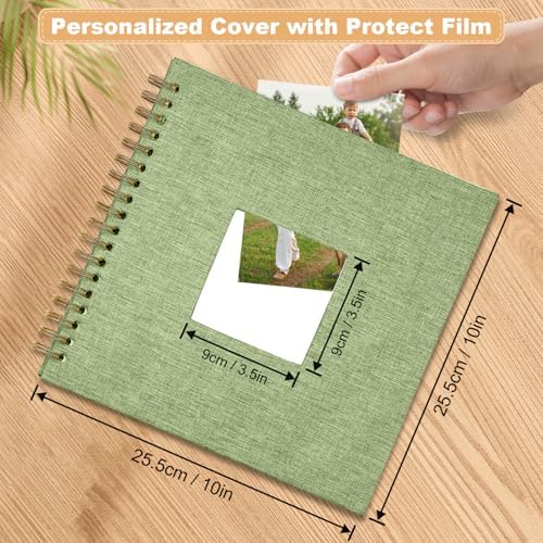 Scrapbook Photo Album Linen Cover, 10 x 10 Inch Hardcover Kraft White Pages Memory Book, for Travel Wedding Guest Book Christmas Baby Shower (40 Sheets/ 80 Pages,GrassGreen) - Image 2