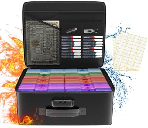 Fireproof Safe Photo Storage Box with 18 Inner 4"x6" Multicolor Photo Cases by Tamfile