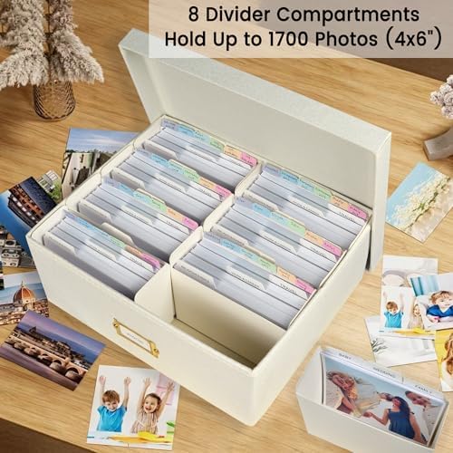 Linen Photo Storage & Keepsakes Box with Dividers for Cards & Photos - Image 2