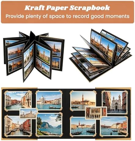 6x8.3 Inch Accordion Scrapbook Album, Stretchable Blank Scrapbook with DIY Accessories Kit, Handmade Foldable Scrapbook for Anniversary and Birthday Party, Black - Image 3