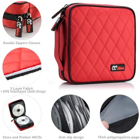 CCidea CD DVD Case Holder, Portable Disc Storage Wallet Binder, Multiple Capacity CD Organizer for Car Home Travel, Anti-Scratch Blu-Ray Game Disc Storage (Red) - Image 4
