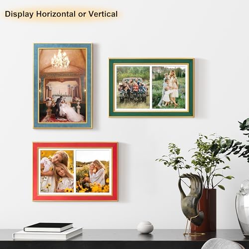 Suede 11x17 Picture Frame Display 2 Opening Double 8x10 Picture Frames Collage Wall Decor with Mat,Multi Photo Frame for Plexiglass,Wall Decor,1Pack,Red - Image 6
