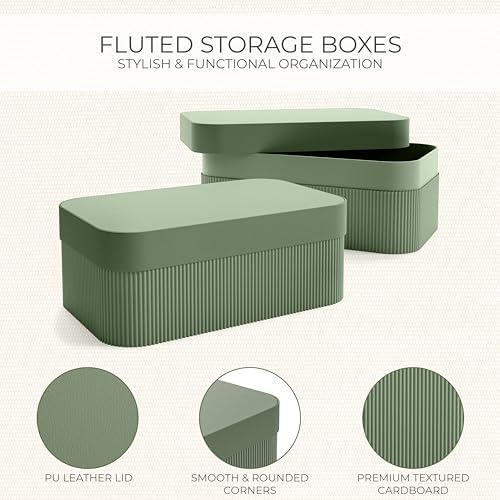 Decorative Storage Boxes with Lids - Set of 2 Fluted Photo Organizer Bins - Image 5