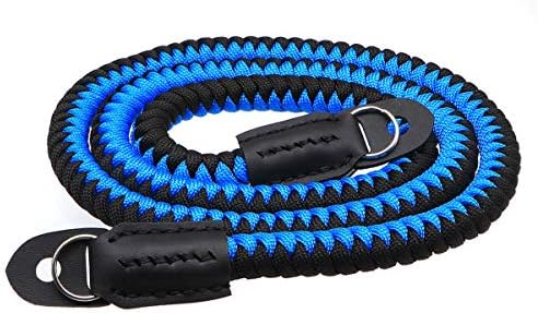 Paracord Woven Camera Neck Shoulder Strap Belt Hand Compatible with Canon Nikon Sony Olympus Pentax Fujifilm Panasonic SLR DSLR Digital Mirrorless Cameras 42 inch Black Blue by HITHUT