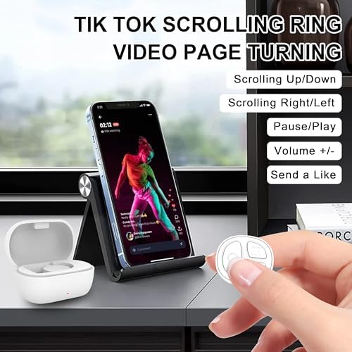 TikTok Scrolling Ring, Bluetooth Camera Remote Control, Scrolling Ring Remote for iPhone TIK Tok Facebook YouTube Instagram Android Phone, Auto Tapper for TikTok Live (White) - Image 2