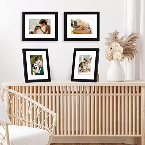 Americanflat 8x10 Picture Frame with Shatter-Resistant Glass - Set of 4 - Use as 5x7 Frame with Mat or Display 8x10 Photo Without Mat - Signature Collection - Photo Frames for Tabletop or Wall - Black - Image 5