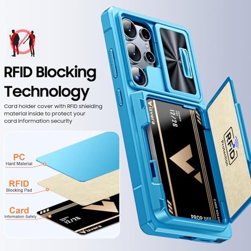 GooseBox for Samsung Galaxy S25 Ultra Case Wallet with RFID [Cards Holder][Camera Cover][Edge Raised] Full Body Shockproof Silicone Protective Phone Case for Galaxy S25 Ultra 6.9" 2025 (Lake Blue) - Image 3