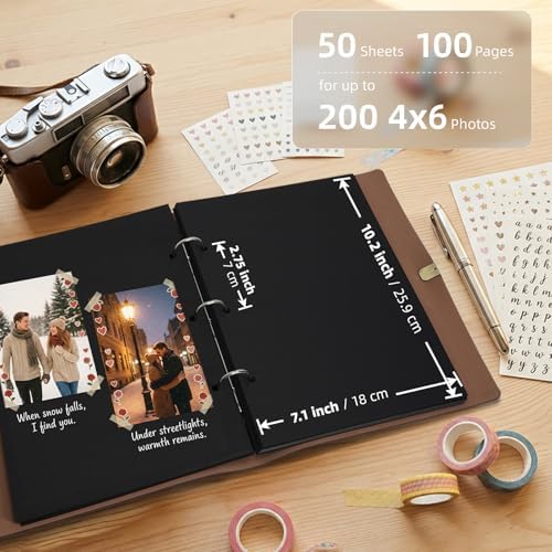 Vienrose Photo Album Scrapbook Kit, 9x6.5 Inch, 100 Pages, Black - Image 5