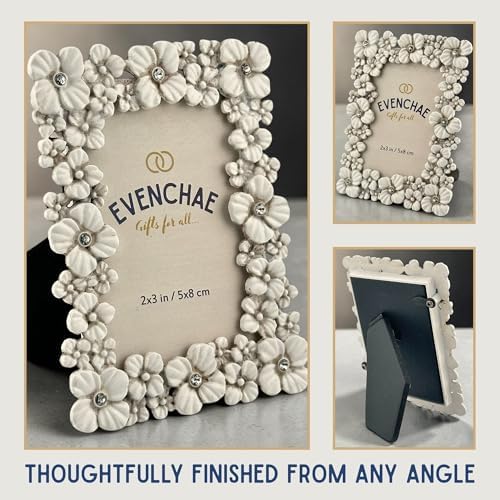 2x3 Mini Picture Frame: Ivory Flowers + Clear Rhinestones - Image 7
