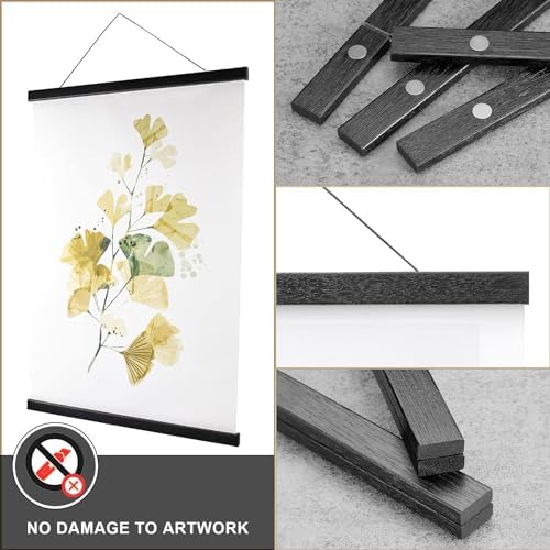 WITCOLOR 25x17 25x36 25x25 Poster Frame, Magnetic Black Wood Wooden Frame Hanger for Photo Picture Canvas Artwork Art Print Wall Hanging (1 Pack, 25", Black) - Image 4