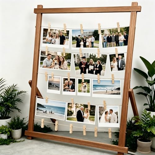 2026 Graduation Decorations Freestanding Wooden Photo Display Board with Clips - Class of 2026 Graduation Centerpiece Table Decorations,Large Picture Frame Collage Holds 30+ Photos (Walnut) by Aescwyn
