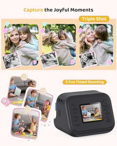 Kids Color Instant Print Camera – Kids Camera with 5 Color Photo Paper, 48MP & 1080P Video, 21 Fun Frames, 32G Card, Christmas/Birthday Gifts for Girls and Boys Ages 3 4 5 6 7 8 9 10 11 12 - Black - Image 4