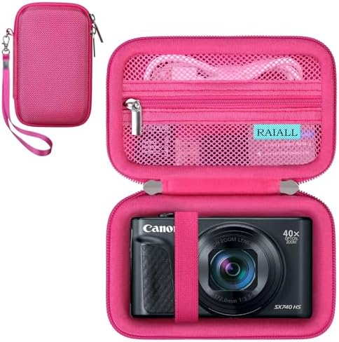 RAIALL Camera Case for Canon PowerShot SX740 HS/ SX730 HS/ SX720 HS/ SX620 HS Digital Camera, Hard Carrying Case Protective Travel Bag, Mesh Pocket for Batteries and USB Cable, Rose Red by RAIALL