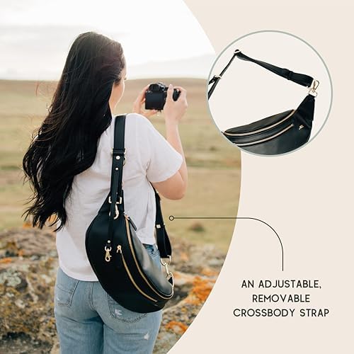 The Sidekick Camera Bag – Compact, Vegan Leather, Hands-Free Crossbody with Protective Suede Interior, Black - Image 5