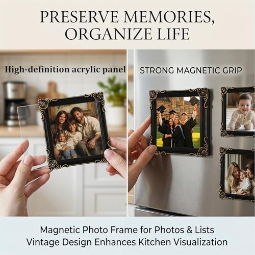 Magnetic Picture Frames for Refrigerator 2 Pack – Vintage Black Small Magnetic Photo Frames for Fridge – Mini Magnetic Frames for Refrigerator Photos – Strong Magnet Backing – 4.33×4.33inch Resin Frame for 3.66×3.66 Picture - Image 4