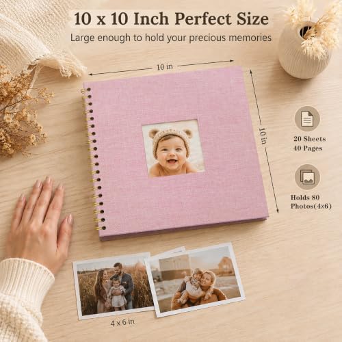 10x10 Inch Scrapbook Photo Album with 40 Pages Acid-Free White Paper, Pink - Image 4