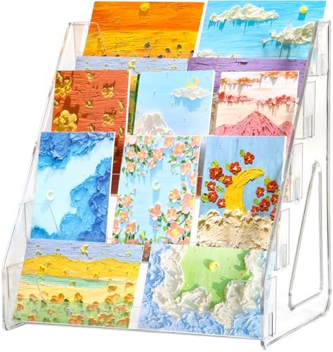 Card Display Stand, Clear Acrylic 5-Tiered Shelf For Greeting Sports Graded Card, Postcard, Stickers, Photos, Picture, Football Baseball Basketball Cards, Table Top Display Rack For Psa Slabs (1 Pack) by Rusnugic