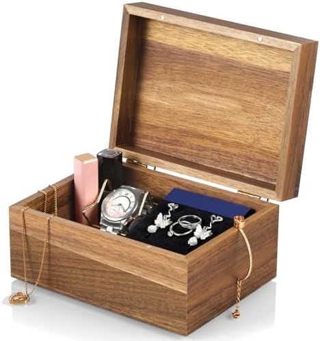 DRASTAR Keepsake Box, Acacia Wood Memory Box with Hinged Lids, Wooden Jewelry Box, Small Storage Box,3x5, 4x6 Decorative Card Box, Bridal Shower Gifts by EnhanceYourDailyLife