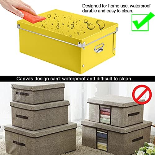 SEEKIND storage box with Lids,3 in 1 Set,Plastic,with Handles,Press-Stud Fastening,Moisture-proof,Foldable for Space Saving Storage,for Clothes,DVD,Blankets (Yellow) … - Image 4