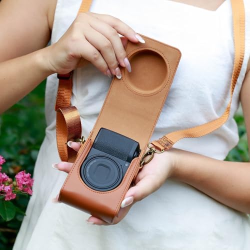Case for Ricoh GR IV Camera,PU Leather Carrying Bag with Adjustable Shoulder Strap,Retro Style Protective Bag for Ricoh GR IV - Brown - Image 7