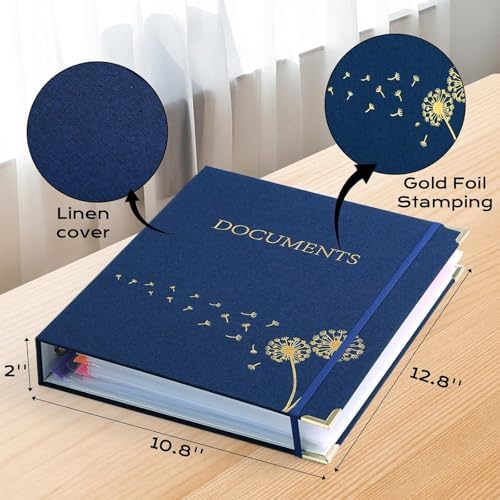 XKDOUS Important Document Organizer 3 Ring Linen Binders Folio File Folders - Image 4