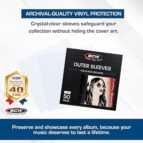 BCW 12-Inch Record Sleeves – 4 Mil Blue-Tinted (50 ct) | Archival Anti-Static Vinyl Record Outer Sleeves | Protects 12" LP Jackets from Fading & Wear | Acid-Free Polypropylene - Image 2