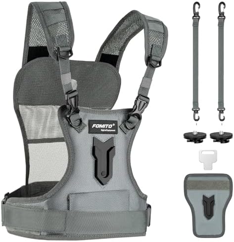 FOMITO Dual Camera Chest Harness System, Professional Photography Vest with Side Holster, Gray by FOMITO