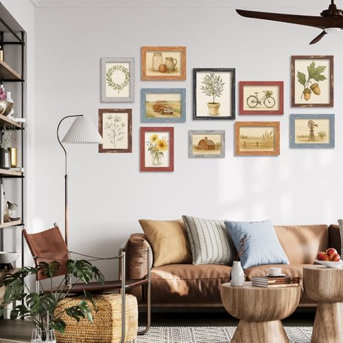 8x10 Rustic Farmhouse Picture Frames with Vintage Prints, Set of 9 - Image 6