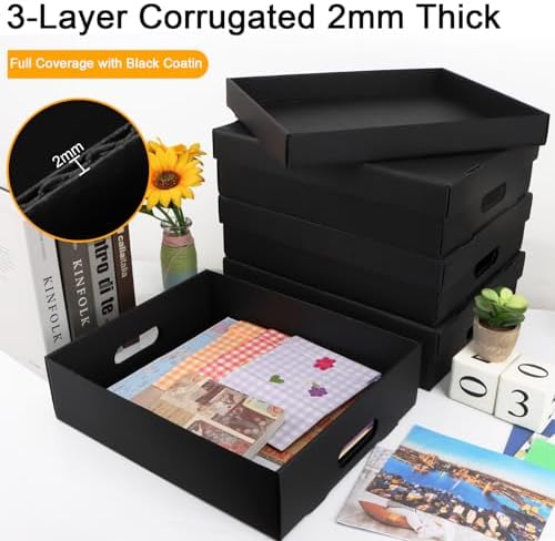 6PCS Photo Storage Box,14.8“ x 12.2“ x 3.9“ Photo Keepsake Storage Box Sturdy Picture Box Store and Protect Pictures,Documents Black - Image 6
