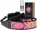 Padwa Lifestyle Colorful Knit Camera Strap - 2" Full Grain Leather Ends Camera Straps for Photographers, Vintage Embroidered Cotton Soft Suede Fabric Padded Strap Quick Release fits All Cameras by PadwaLifestyleCameraStrap