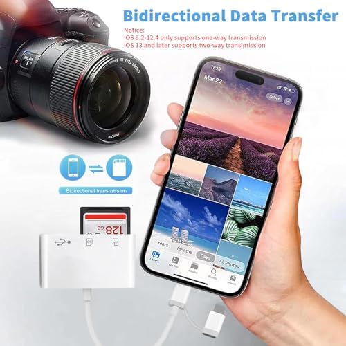 SD Card Reader for iPhone iPad Mac, Lightning & USB-C Dual Interface Memory Card Reader with SD/Micro SD/USB-A 3 Slots, Digital Camera Adapter to iPhone, Plug & Play - Image 4