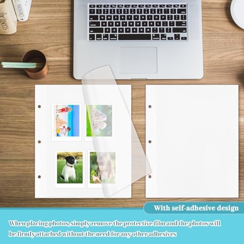 VOKOY 60 Sheets/120 Pages Photo Album Pages for 3 Ring Binder, Self Adhesive Scrapbooking Album Refill Pages Replacement Photo Album Sheets for 2x3 4x6 5x7 8x10 Photo or Cards, 11 x 9 Inch - Image 7