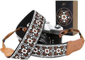 Padwa Lifestyle Brown Flower Camera Strap - 2" Cowhide Leather Head Cotton Camera Straps for Photographers,Vintage Jacquard Embroidery Adjustable Neck & Shoulder Strap for ALL DSLR/SLR Cameras by PadwaLifestyleCameraStrap