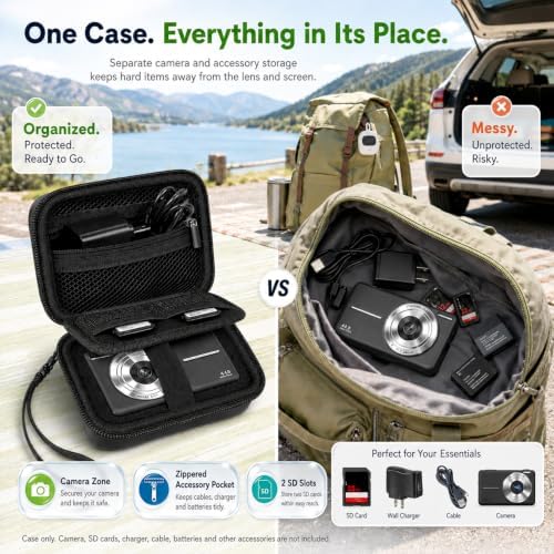 Comecase Camera Case for Kodak PIXPRO FZ55/FZ45, 2 SD Card Slots, Jet Black - Image 5