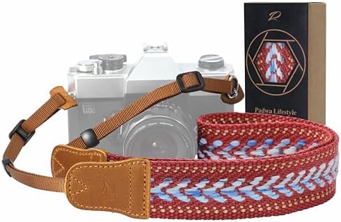 Padwa Lifestyle Speed Red Camera Strap - 1.5" Soft Cotton Rope Weave Crazy Horse Cowhide Head Camera Straps for Photographers and All Cameras,Cute Adjustable Vintage Woven Strap for Adults & Kids by PadwaLifestyleCameraStrap