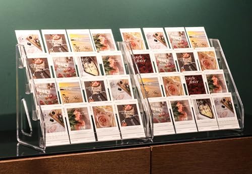 4 Tier Card Stand, 2Pack Clear Card Display for Greeting Cards, Postcards, Stickers,Sports Cards,Trading Card,Tiered display rack,Retail Photos Shelf for Vendors Craft Collection Show (2Pack-4Tier) - Image 2