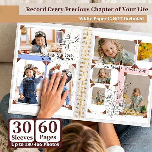 8.5x11 in Scrapbook Photo Album with Window, 30 Sleeves Beige - Image 4