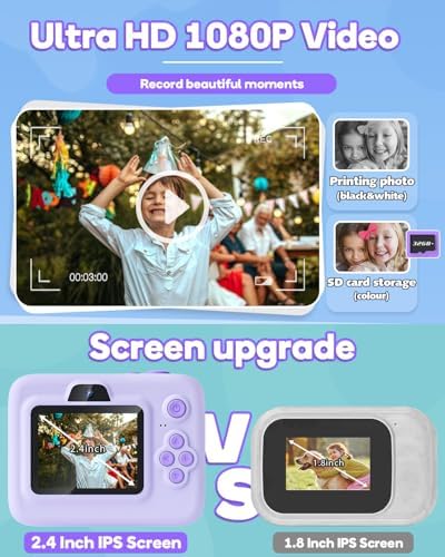 Instant Print Camera for Kids,2.4 Inch Screen Kids Instant Cameras, Christmas Birthday Gifts for Girls Age 3-12, Portable Toddler Toy for 3 4 5 6 7 8 9 10 Year Old Girls Boys Purple - Image 4