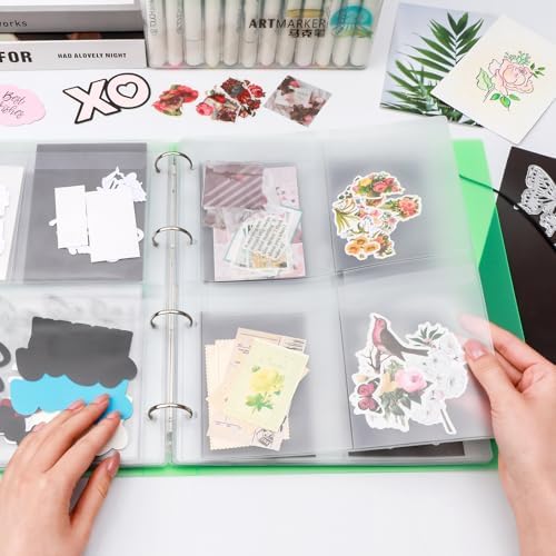 A4 Dies and Stamps Storage Book Binder Folder, Page Protectors Pockets Inserts Organizer for Cutting Dies Stencil Album Stamp Crafts, 1Pcs Green Storage Book Cover & 20 Inserts with 1/2/3/4 Pockets - Image 7