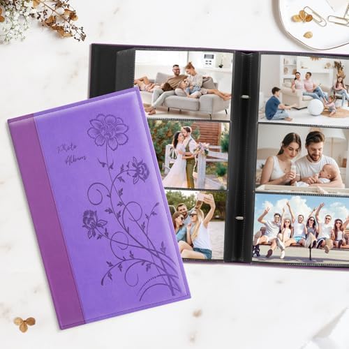 Artmag Photo Album 4x6 300 Photos, Extra Large Capacity Leather Cover Wedding Family Photo Albums Holds 300 Horizontal 4x6 Photos(Purple) - Image 4