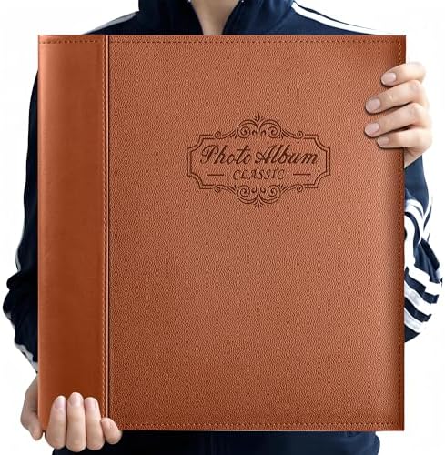 Photo Album Holds 3X5, 4X6, 5X7, 6X8, 8X10 Photos, Leather Cover, Magnetic Self-Stick Page, Hand Made DIY Albums (Brown, Large) by ZoviewArt