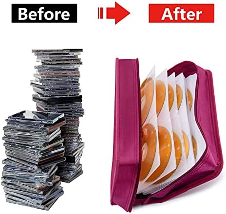 Siveit DVD Case, 128 Capacity CD/DVD Case Wallet Binder Storage Holder Booklet for Car Home Office and Travel (White binder, Rose) - Image 4
