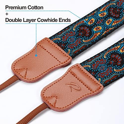 Padwa Lifestyle Mystic Blue Camera Strap - Double Layer Cowhide Ends,2" Pure Cotton Embroidered Woven Camera Straps,Universal Neck&Shoulder Strap Adjustable for All DSLR Cameras,Gift for Photographers - Image 2