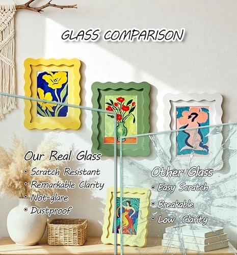 4x4 Green Picture Frame with Mat for 3x3, Curved Wavy Edge Deco Wooden Real Glass, Vertical or Horizontal Display Photo Gallery Wall & Tabletop Frame - Image 7