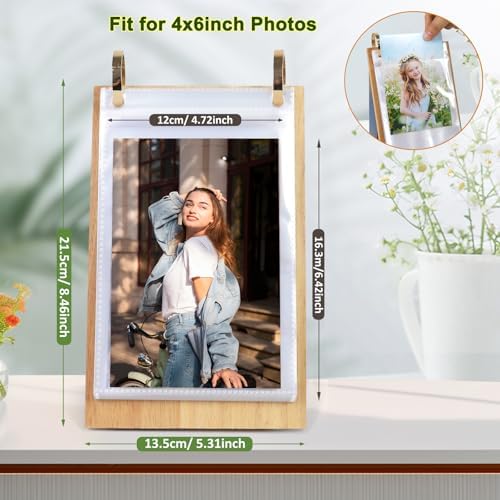 ZEEYUAN 4x6 Desk Picture Frame Vertical Standing Flip Photo Album on Stand Collection Book for Table 4x6 Photo Book Office Desktop Decor for Women, Mother's Day Birthday Gifts for Mom Wife Grandma - Image 3